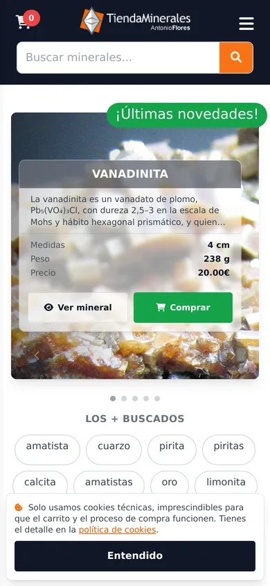 La tienda de TiendaMinerales.com en el móvil: catálogo de minerales
