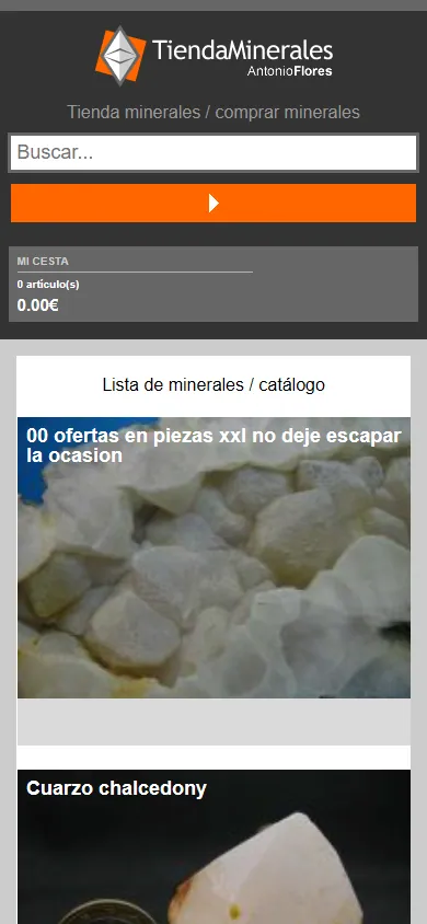 La tienda de AFlores en el móvil: catálogo de minerales