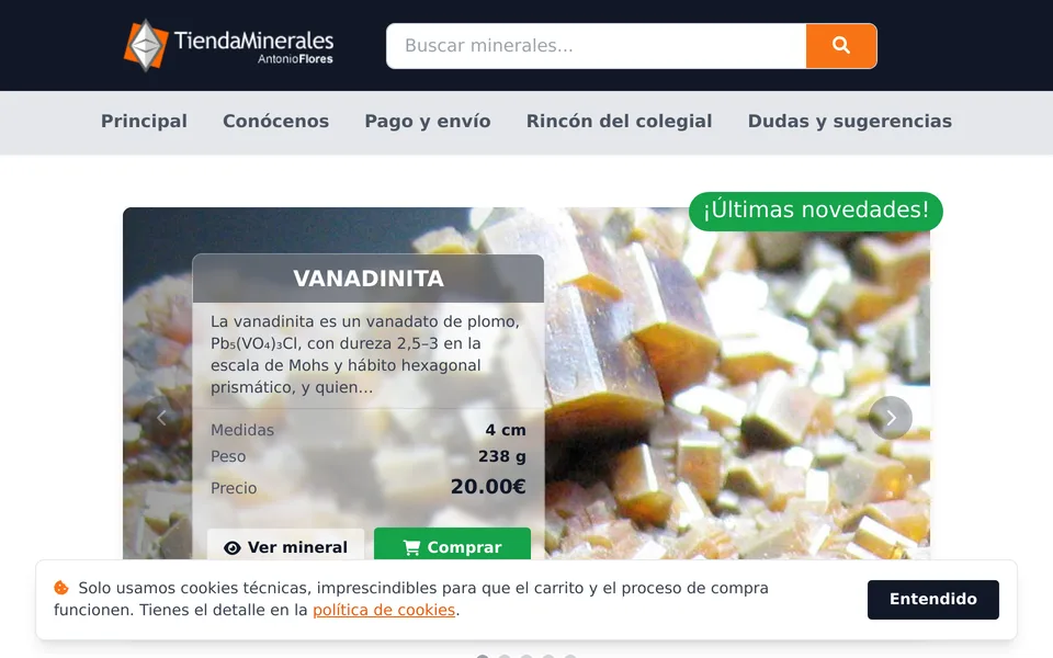 Catálogo de minerales de TiendaMinerales.com