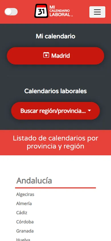 Mi Calendario Laboral en el móvil: buscador de calendarios por provincia