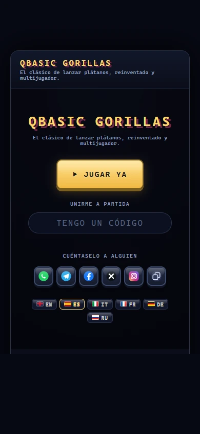 QBasic Gorillas en el móvil: la portada con el botón de jugar