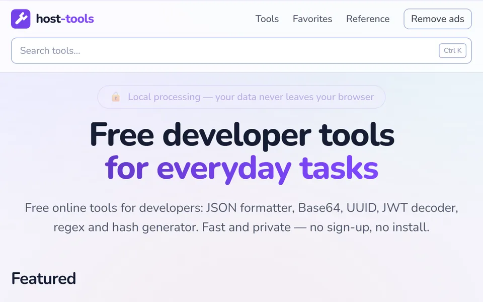 Portada de Host-Tools, con su buscador y su catálogo de herramientas