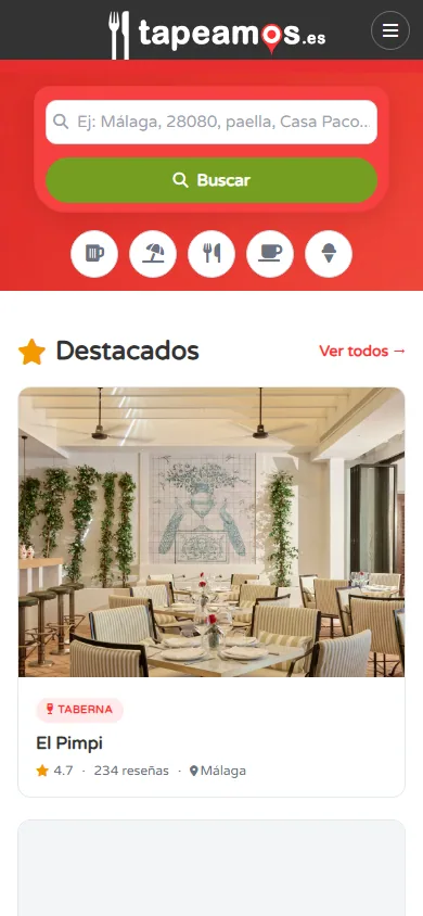 Tapeamos en el móvil: buscador y locales destacados